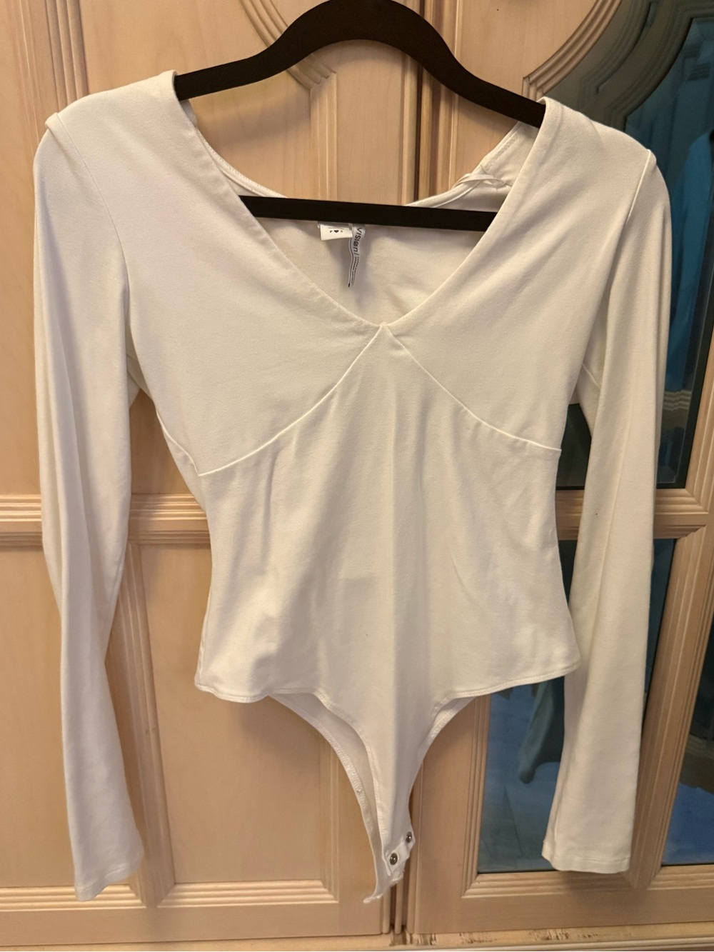 White Long-Sleeve V-Neck Bodysuit